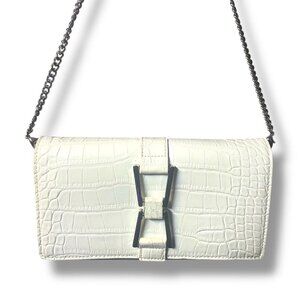 Sam Edelman White Croc-Embossed Chain Crossbody Bag
